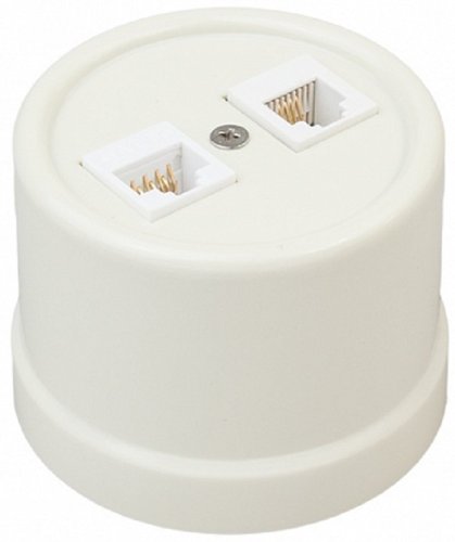 Розетка-ретро компьютерная пластик Bironi Лизетта 2-м. RJ45+RJ45 5е слоновая кость картинка